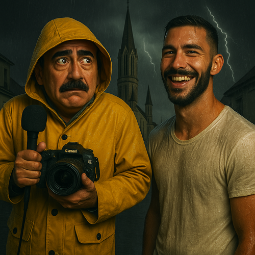 Laurent Gérard posant aux côtés de Romain Hélias sous la pluie